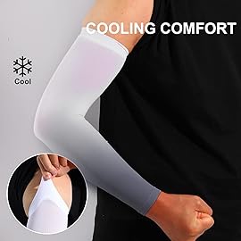 Feeke 2-Pairs Arm Sleeves for Men and Women - Tattoo Cover Up - Cooling Sports Sleeve - White & Grey