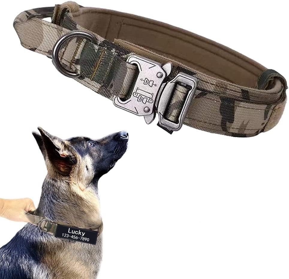 Miniatura 1 de Collar de perro personalizado, collar táctico ajustable resistente con asa para perros medianos y grandes (camuflaje del desierto, mediano (cuello