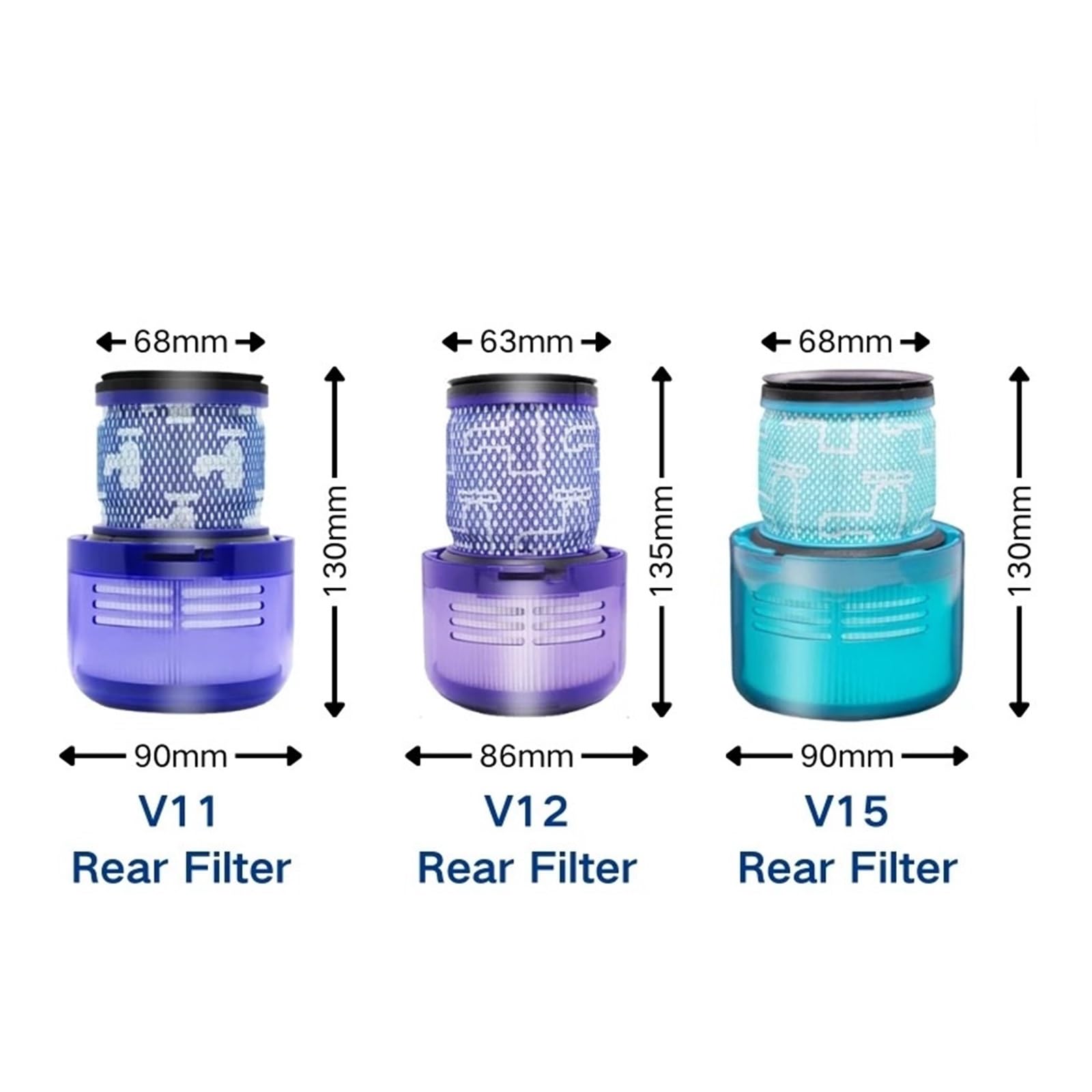 Repuestos de filtro de repuesto lavables HEPA, compatibles con Dyson, V6 V7 V8 V10 V11 V12 V15(V15 X 2)