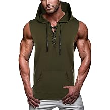 DGKaxiyaHM Mens Relaxed Solid Color Lace-Up Hooded Vest Workout Gym Sleeveless With Hood Tank Tops Muscle Cut Off T Shirt Army Green,3X-Large