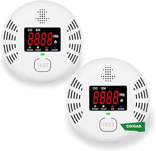 Detector de monóxido de carbono y humo, equipado con pantalla LCD, alimentado por batería, alarma de doble sensor, alarma de voz de 85 dB y