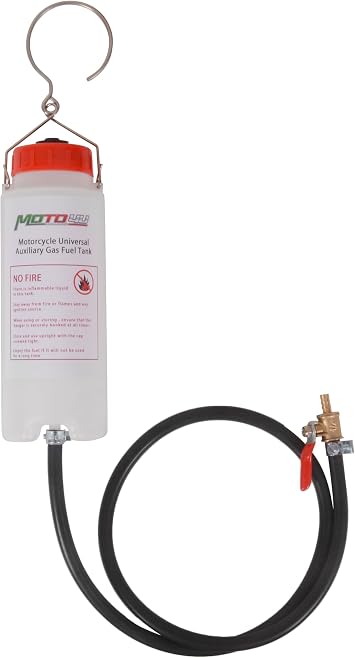 MOTO4U Auxiliary Gas Tank Universal Motorcycle Repair Tool Kit - 500ml Fuel Container With Hose and Cut Off Valve