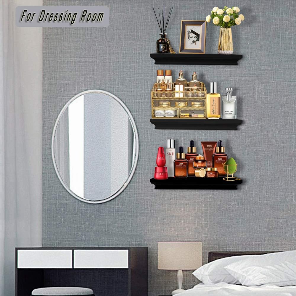 Floating Shelves Wall Mounted,Set of 2,Classic Crown Molding Design,Great for Bedroom,Living Room,Bathroom,Kitchen,5 Inch Depth,Deeper than others,Black