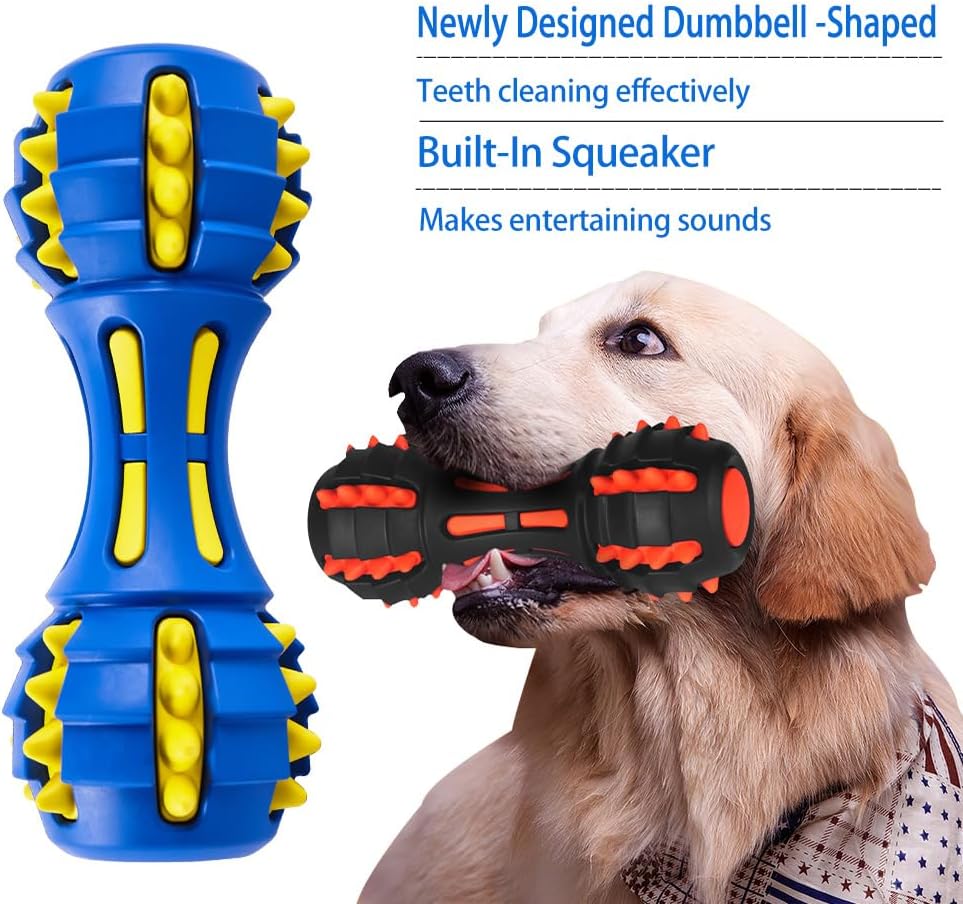 AUSCAT Teething Dog Toys - Durable Squeaky Rubber Chew Toy