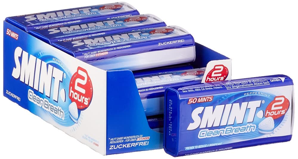 SMINT 2H Clean Breath Peppermint & 2 hours Peppermint, 12 Metall-Dosen mit Pfefferminz-Pastillen, zuckerfreie Mints für ein frisches Mundgefühl für mehr als 2 Stunden, 12 x 35g