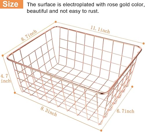 Miniatura 2 de Paquete de 4 cestas de alambre para despensa de alambre de metal para congelador, cubos organizadores con asas, cesta de metal de oro rosa para
