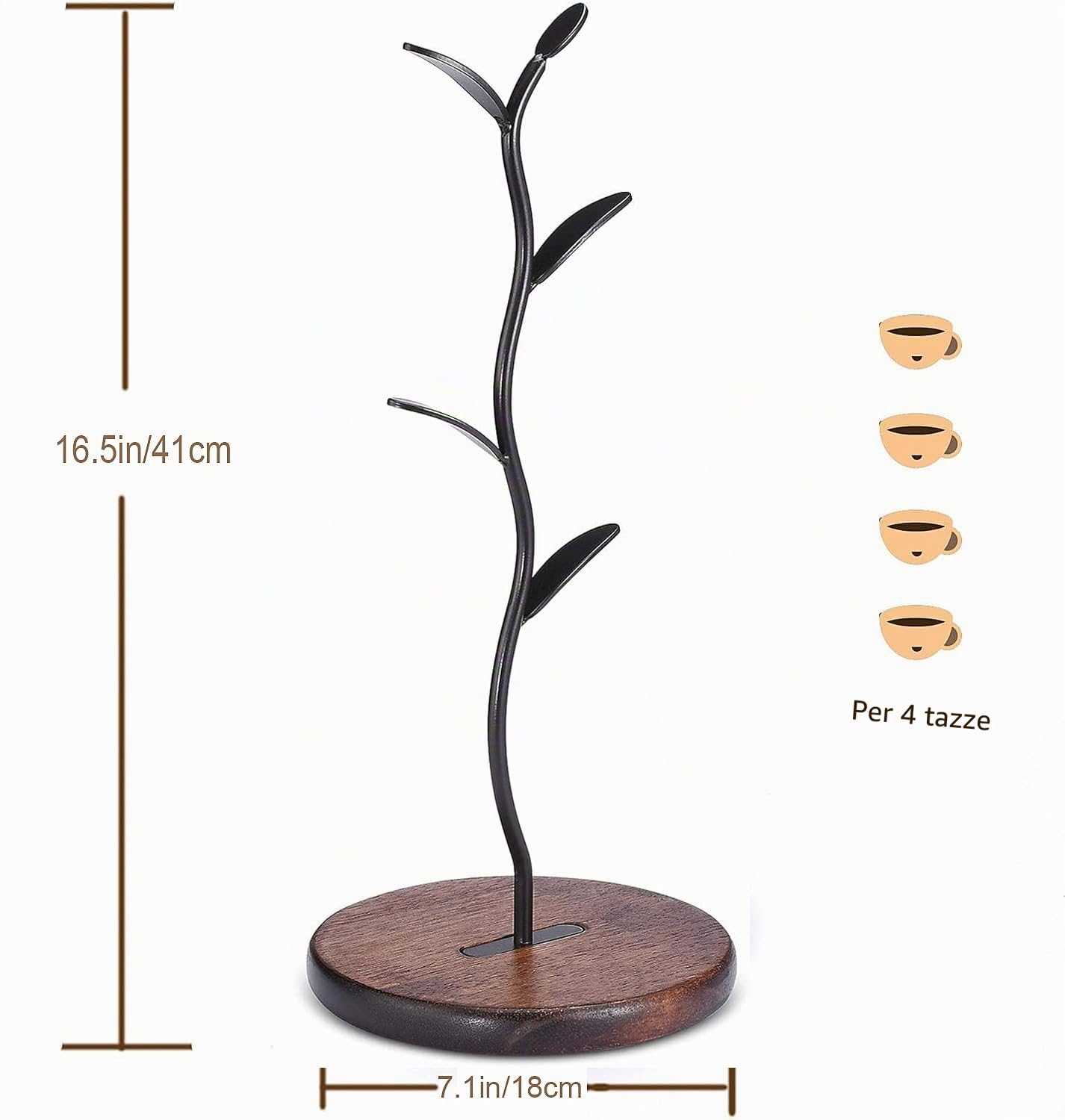 Supporto per tazze, albero per tazze, per bancone, tazze da caffè e tazze da tè, piano di lavoro, accessori da caffè e organizzatore da cucina, nero (4 ganci)