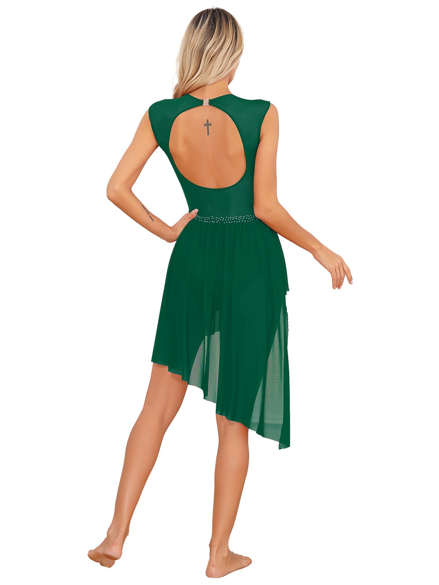 Vestido de Patinaje Mujer Maillot Artístico con Falda sin Mangas Brillante