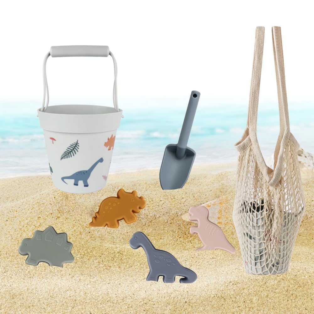 LUFEIS Juguetes de Playa para Niños, Juguetes de Playa de Silicona, Juego de moldes de Arena, Juguetes Sostenibles para la Playa con Bolsa de Almacenamiento, Juguete de Exterior Regalo para Niño Niña