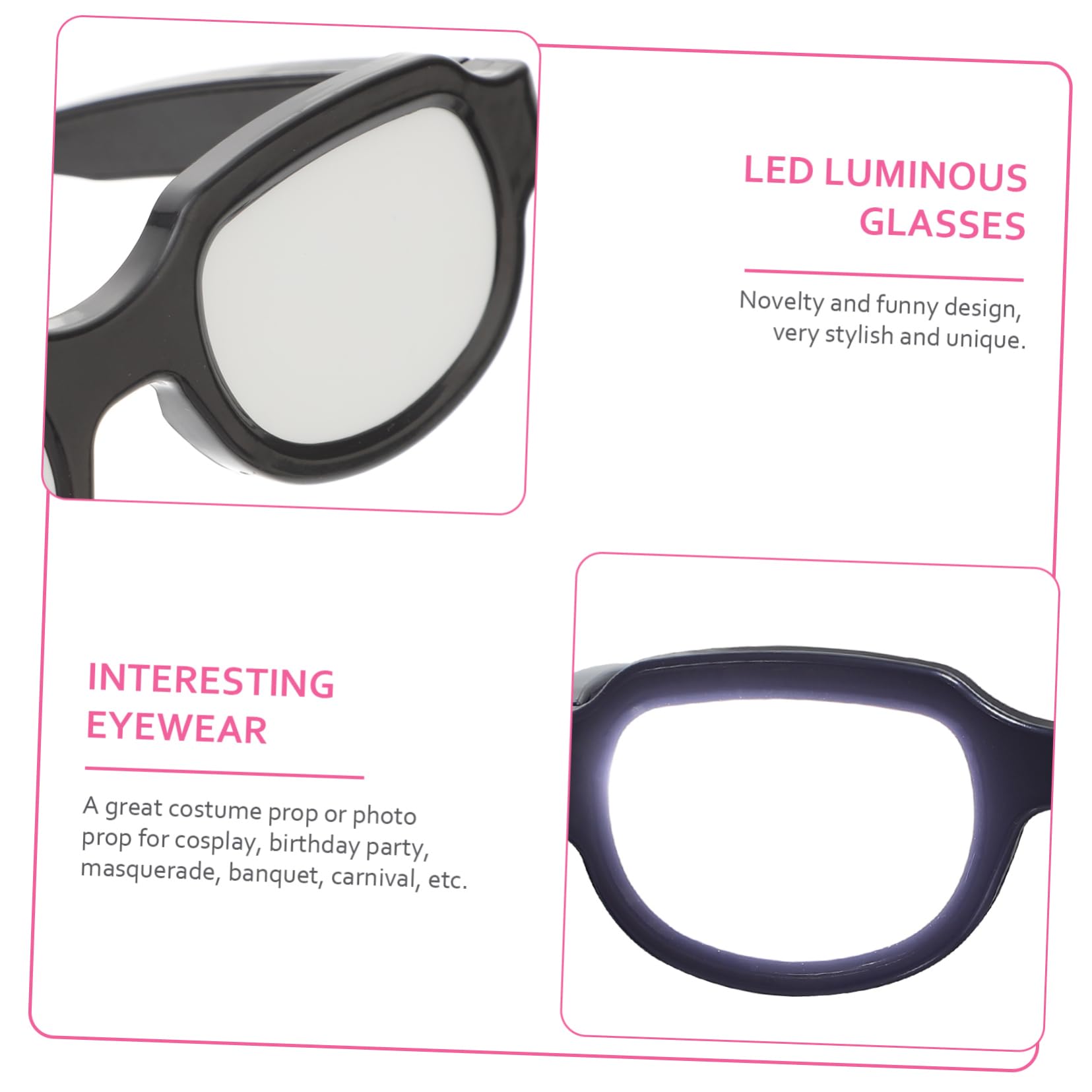 Beavorty Gafas LED Luminosas Usb, Plástico Negro, Modelo Divertido