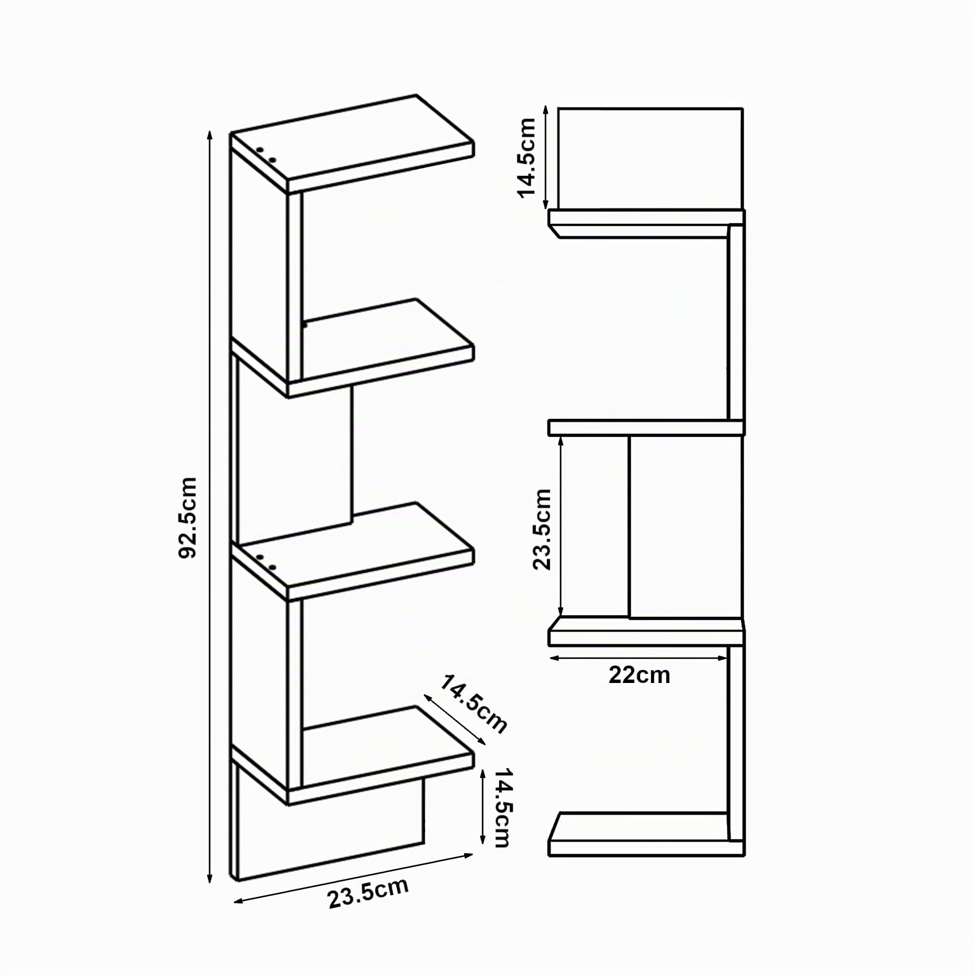 [en.casa] Set 2 Scaffali da Parete Mensole Moderne Libreria a Muro con Ripiani Asimmetrici per Soggiorno Camera Ufficio 93 x 24 x 15 cm Bianco
