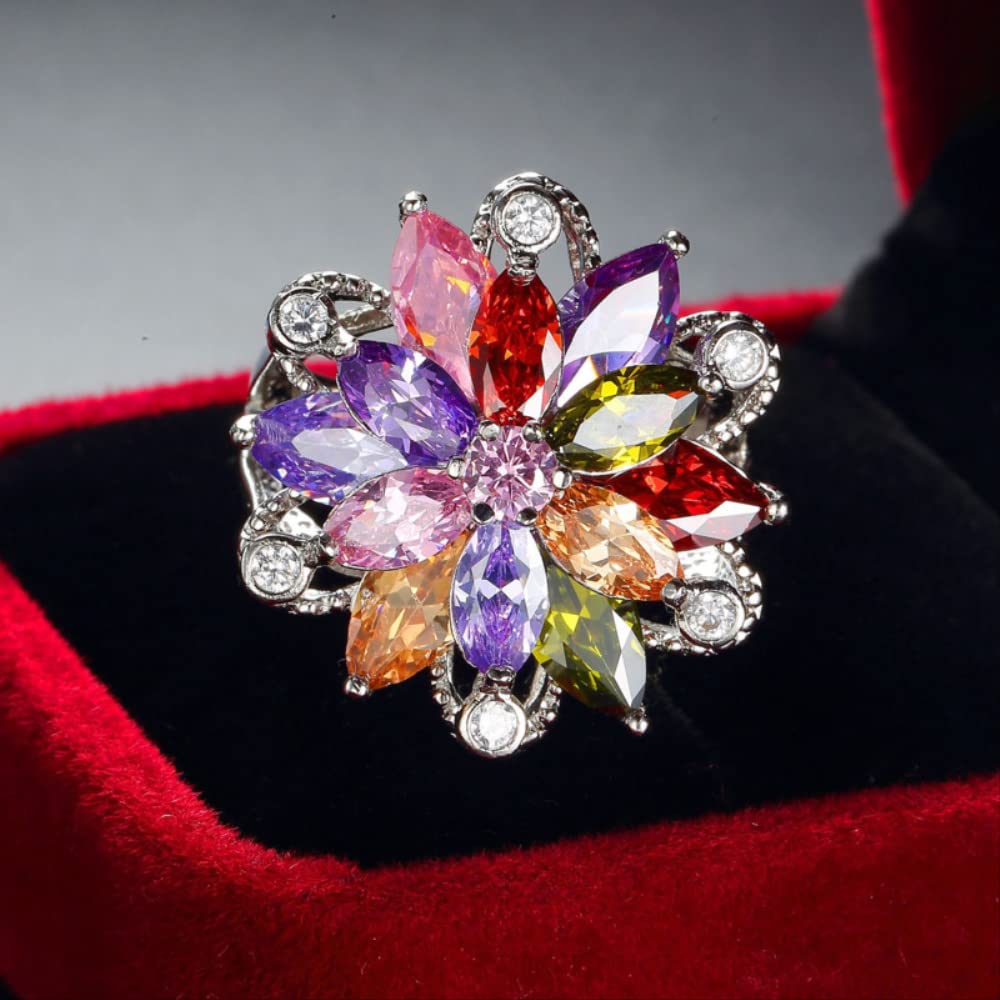 Anelli con Topazio Fiore colorato da Donna Anelli con zircone cubico Promessa Romantica Gioielli da Sposa di Fidanzamento