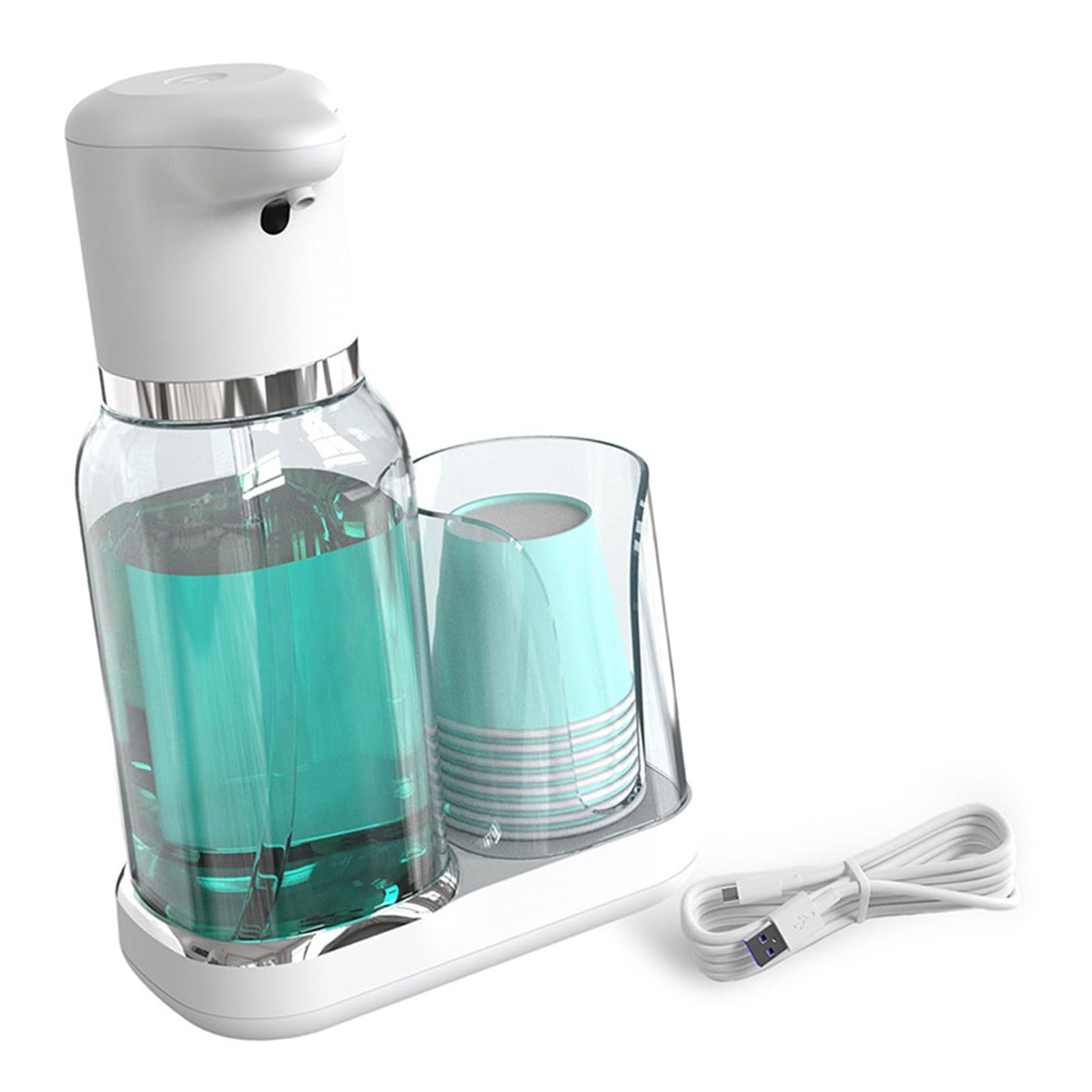 Dispensador de enjuague bucal eléctrico con niveles de líquido ajustables, diseño recargable para encimera de baño, organizador de tazas