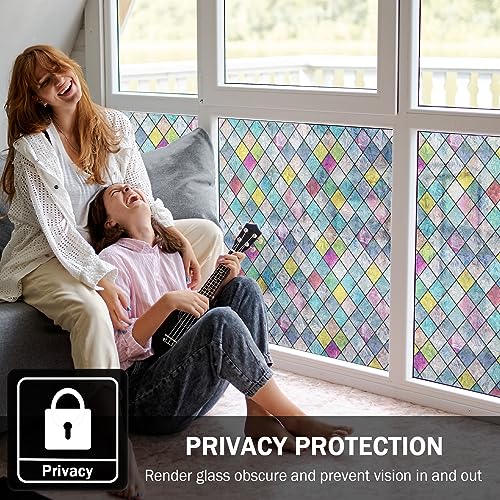 FEOMOS Stained Glass Window Film, Window Privacy Films, Colorful Lattice Window Tint - Image 3