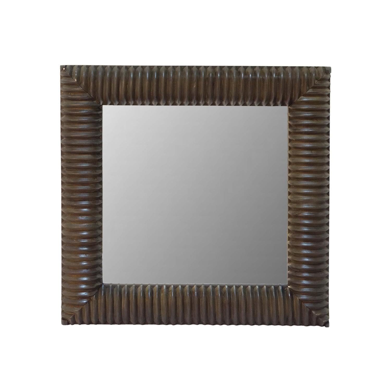 Miroir mural carré en bois naturel DRW 90x90 cm pour grand salon