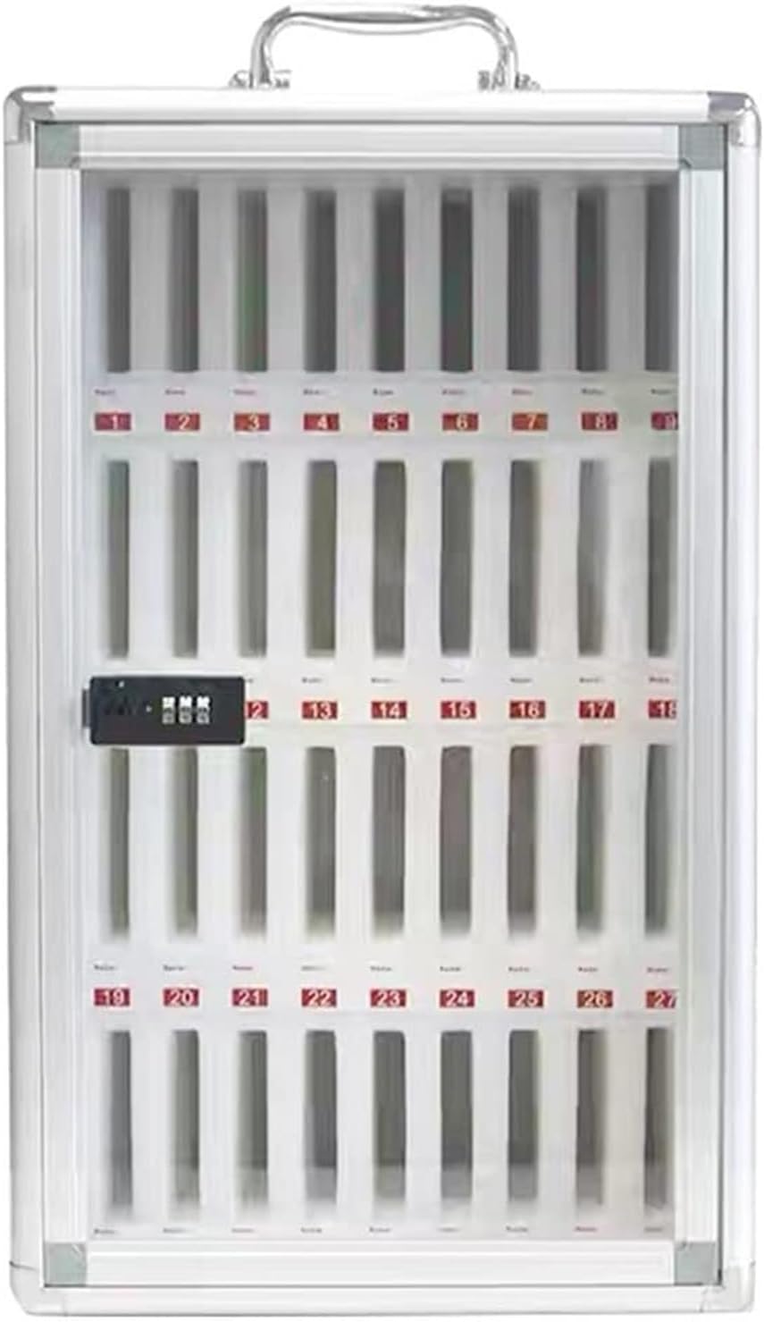 Mobile Phone Storage Box Transparent Acrylic Mobile Phone Security Locker with Key,Aluminum Alloy Cell Phone Locker Cabinet with 24 Slots, Secure Mobile Storage Box, Multifunctional Locking