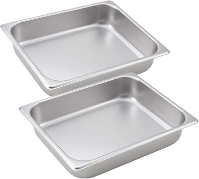 Tiger Chef 2-Pack 2.5-inch Deep, Half Size Stainless Steel Steam Table Chafer Pans, Hotels, Restaurant, Pan 2, Half Size Pans