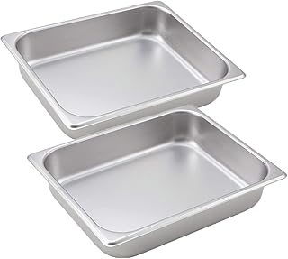 Tiger Chef 2-Pack 2.5-inch Deep, Half Size Stainless Steel Steam Table Chafer Pans, Hotels, Restaurant, Pan (2, Half Size Pans)