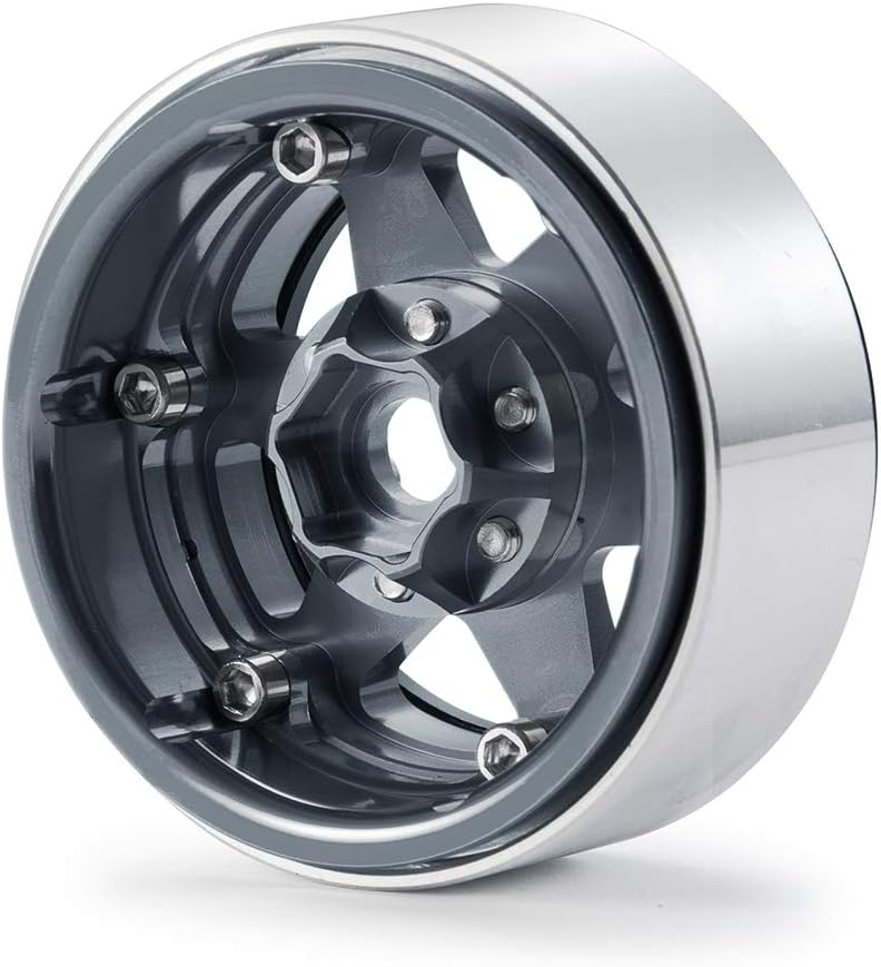 RCLIONS 4pcs Aluminum Alloy 1.9" Beadlock Wheels Rims for 1/10th RC Crawler Car Axial SCX10,SCX10 II,TRX4 (Titanium)