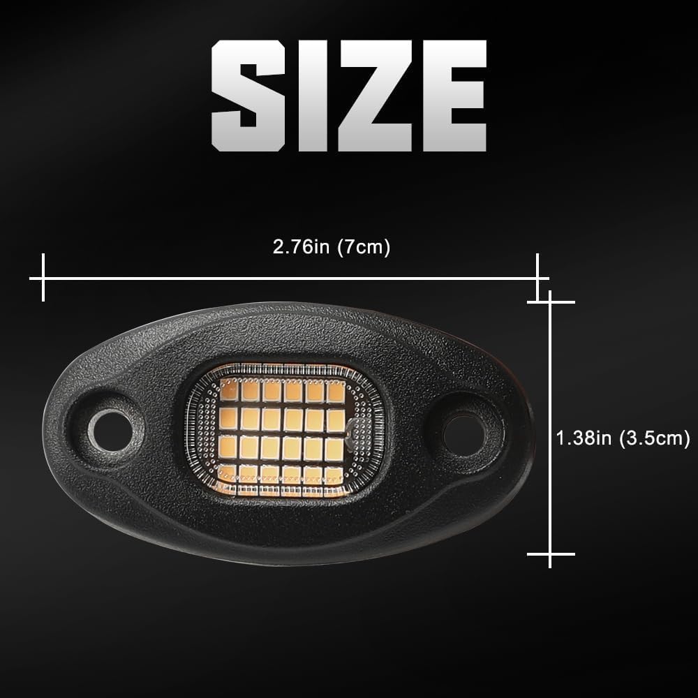 SUNPIE 24 Pods White Rock Lights – Aluminium Housing, Quick Connect, 24 High Power Chips, 5M Extension Wires, 6000K Pure White, Mounting Pads Included, IP67, Fits Trucks, SUV, ATV, UTV, Trailer