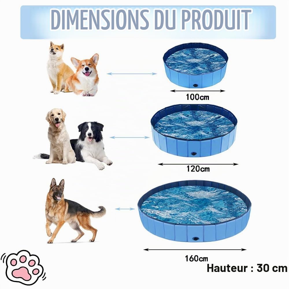 Piscine Pliable Chien Ø 100 cm, Hauteur 30 cm,Dog Paddling Pool avec bonde,Foldable Pet Pool,PataugeoireChien,Piscine Portable Chien,en PVC résistant aux Rayures