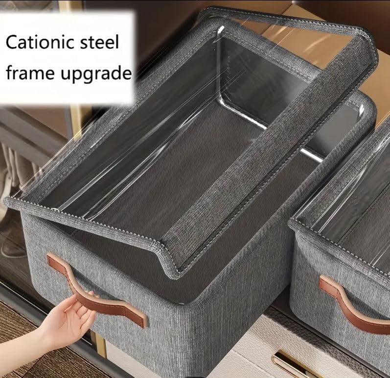 Clefairy Folding Storage Box with Lid, Large Clear Collapsible