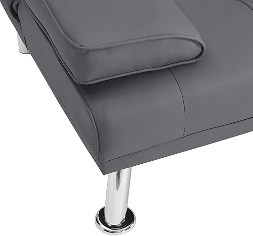 Miniatura 6 de Naomi Home Diseño de perfil bajo: sofá cama plegable convertible para sala de estar, sofá futón tapizado de piel sintética con reposabrazos, patas