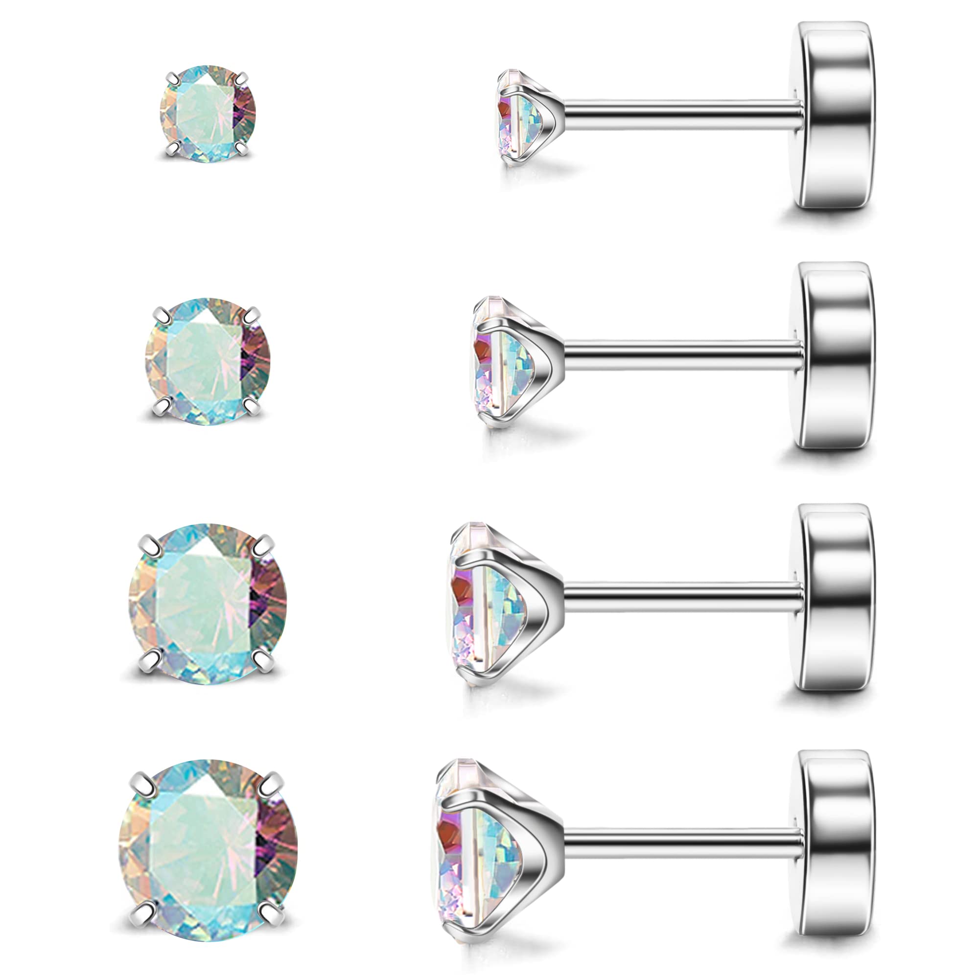 MJust Titanium Earrings for Women Men 20G Flat Back Earrings 2-5MM Cubic Zirconia Hypoallergenic Earrings for Sensitive Ears