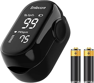 Pulse Oximeter Fingertip, SmileCare Blood Oxygen Saturation Monitor with Batteries and Lanyard, Accurate Fast Spo2 Readin...