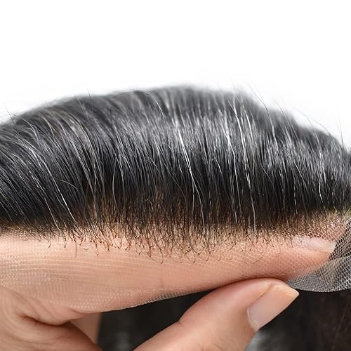 Miniatura 3 de Peluca de cabello humano real para hombre, cabello humano real, encaje francés, línea capilar natural, revestimiento de poliéster para hombre,