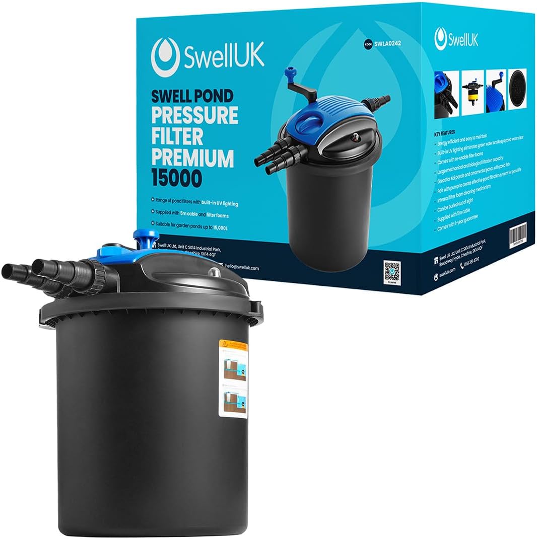Swell UK Pressure Filter Premium 15000. UV Clarifier and Garden Pond Filter. Featuring Biological and Mechanical Media with a 1 Year Guarantee