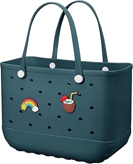 Beach Bag Rubber Tote Bag - Waterproof Travel Bag for Women Washable Tote Bag Handbag for Sports Beach Market Pool (Darkgreen, X-Large)