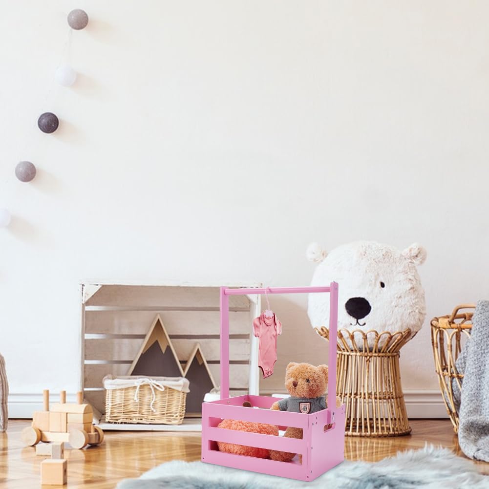 UNICRAFTALE Wooden Baby Shower Crate Closet Pink Baby Storage Crate Hamper Shower Party Basket with Handle with 8pcs Kids' Hanger Wood Hamper Welcome Babys Gifts for Pregnancy New Parents - Image 2