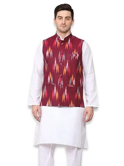 Mens Ikat Printed Cotton Nehru Jacket