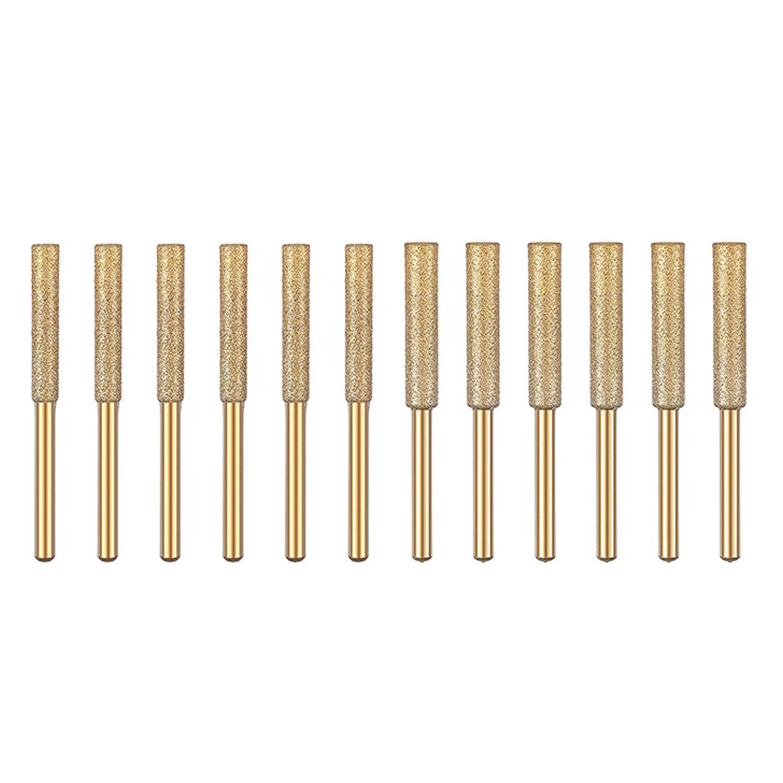 12本入りセット 高品質軸付ダイヤモンド砥石 ダイヤモンドバー 円筒形3mmシャンク(4.0mm/4.8mm/5.5mm)チェーンソー研削ヘッド ミニルーター/リューター/ルーター/研磨機 目立て機用替え砥石 チェンソー刃研ぎ チェンソー 円筒形 研ぎやすい (ゴールド)
