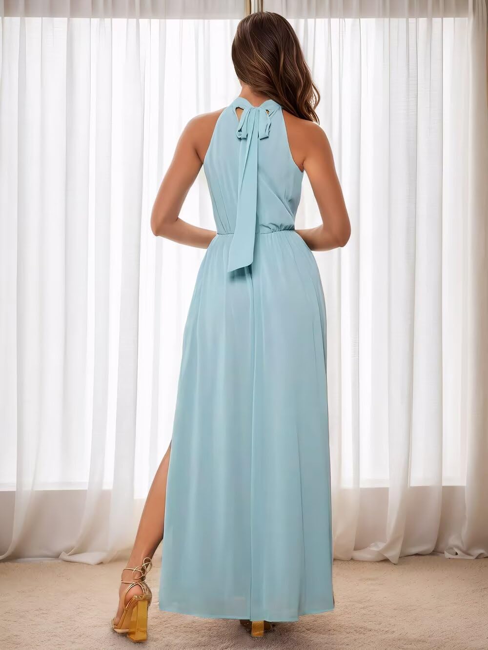 Jamille Halter Bridesmaid Dresses with Slit Chiffon Formal A Line Evening Gown for Women Long 2025 Flowy JA0095 - Image 4