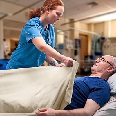 Avalon Bedding Cotton Hospital Blankets Twin Size Thermal White Blanket Pack of 4 - Bath Blanket Hospitals Style Lightweight Hospital Bed Blankets Twin Size (70x90 Inches - Natural)