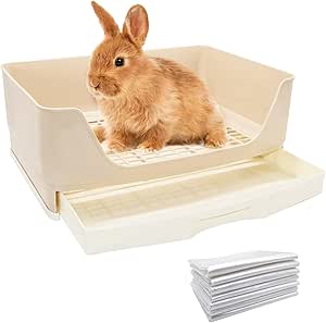 Large Rabbit Litter Box Toilet,Bunny Potty Trainer with Drawer &amp; 100pcs Disposable Pet Toilet Films Pet Pan for Guinea Pigs, Rabbits, Hamster,Small Animals