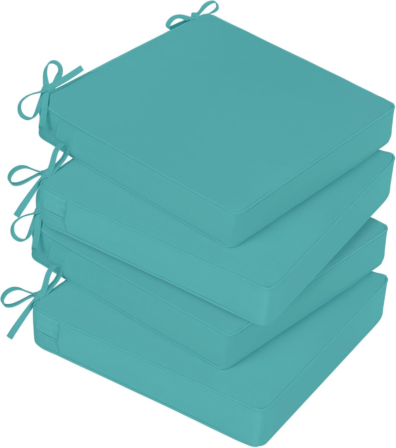 Basic Beyond Outdoor Chair Cushions for Patio Furniture, Waterproof Outdoor Seat Cushions Set of 4 19 x 19, Patio Chair Cushions Set of 4 with Ties and Handle, Teal 19x19x3 Teal