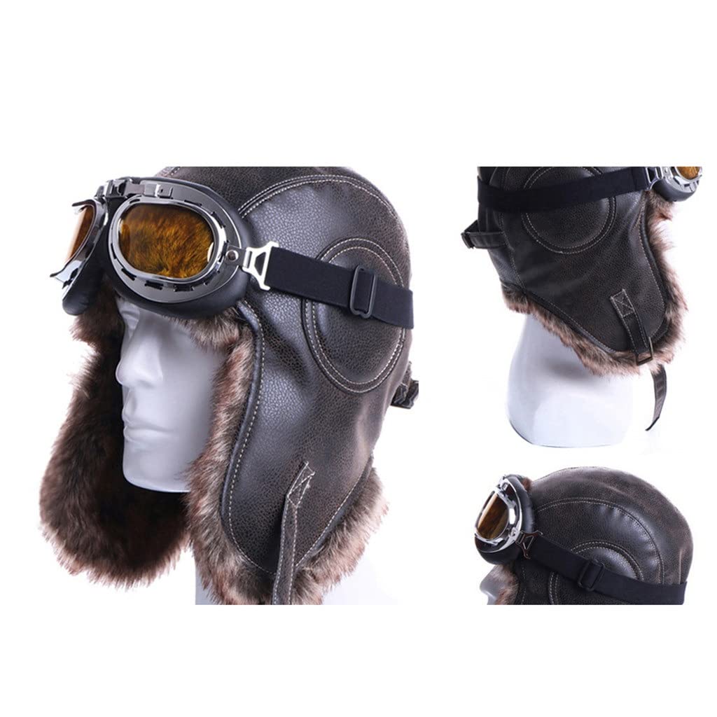 FENOKD Winter Bomber Hats Plush Earflap with Goggles Men Women's Trapper Aviator Hat Snow Caps (D L (55)?D-L (55
