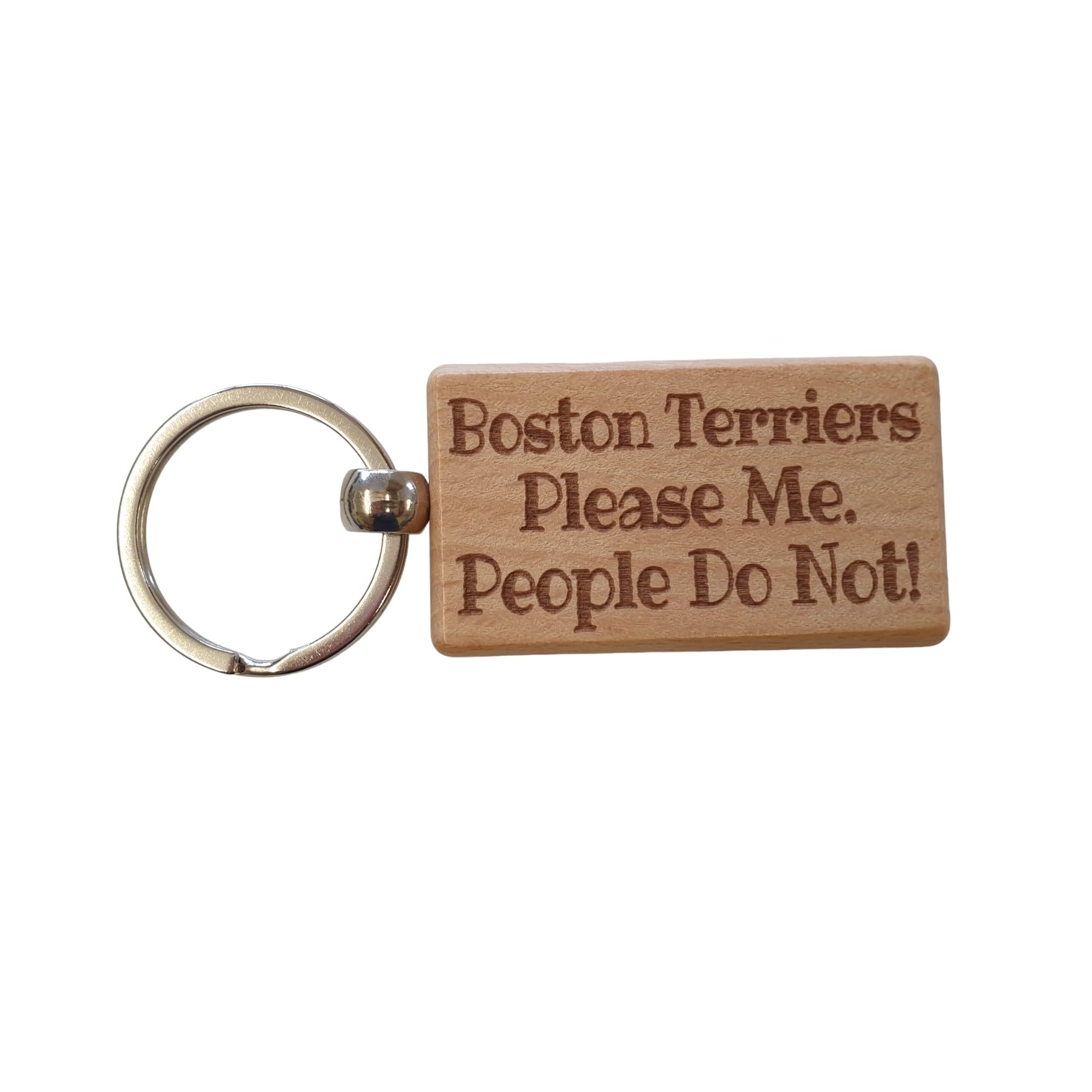 Decalarama Brown Boston Terrier Keyring Gift - * Please Me People Do Not - Nice Cute Engraved Wooden Key Fob Novelty Dog Owner Present