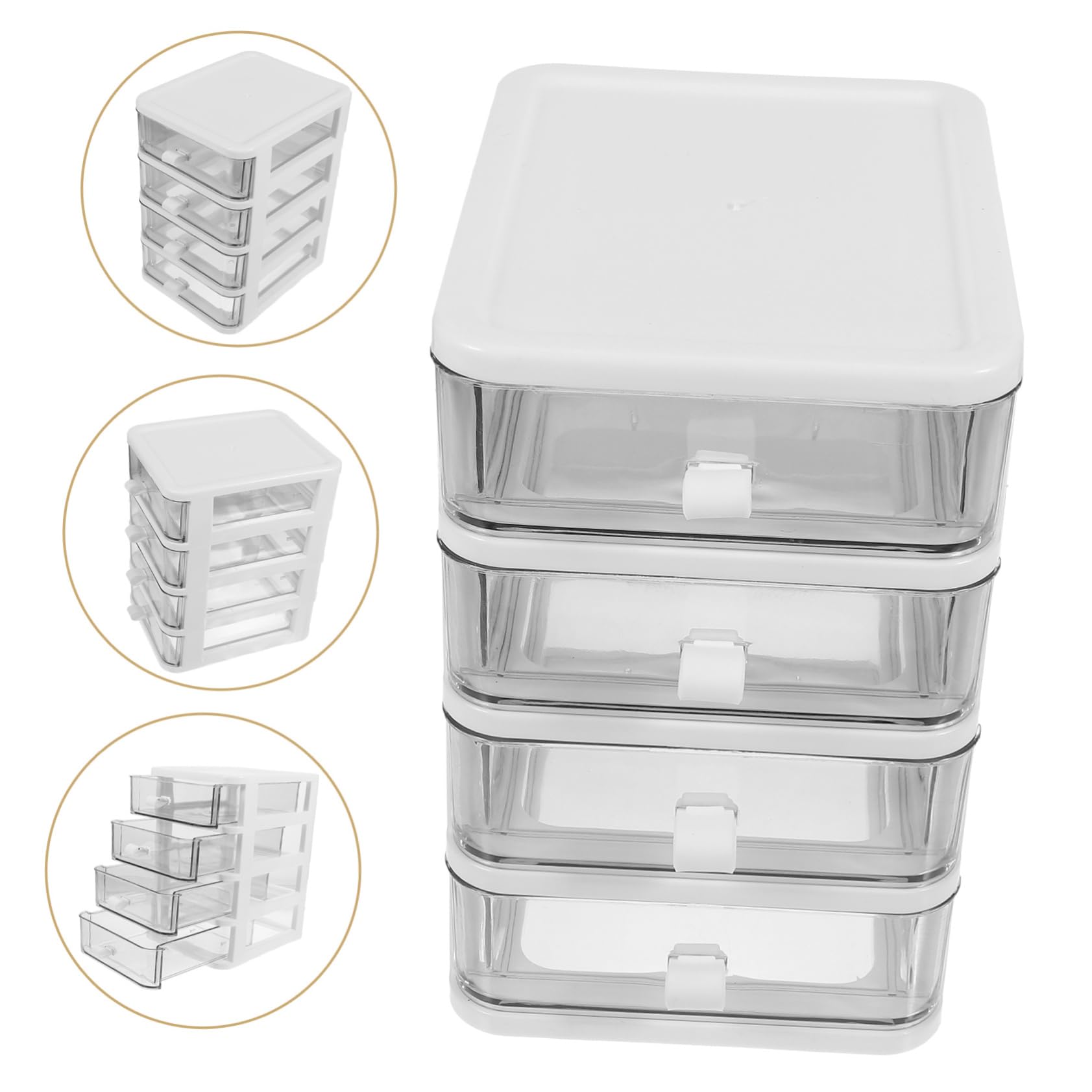 LABRIMP Organizador De Cajones Transparente Pequeño Para Escritorio 4 Capas, Caja De Almacenamiento De Plástico Resistente, Organizador De Papelería y Maquillaje, Compacto Para Uso Doméstico y Oficina