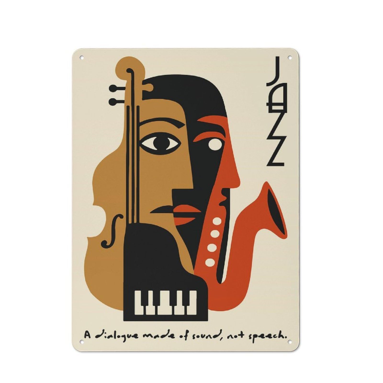 Junmoney Style-10 Tin Wall Plaque 40X30cm With Abstract Jazz Music For Studio Or Craft Room, Suited To Studio Decor Lovers