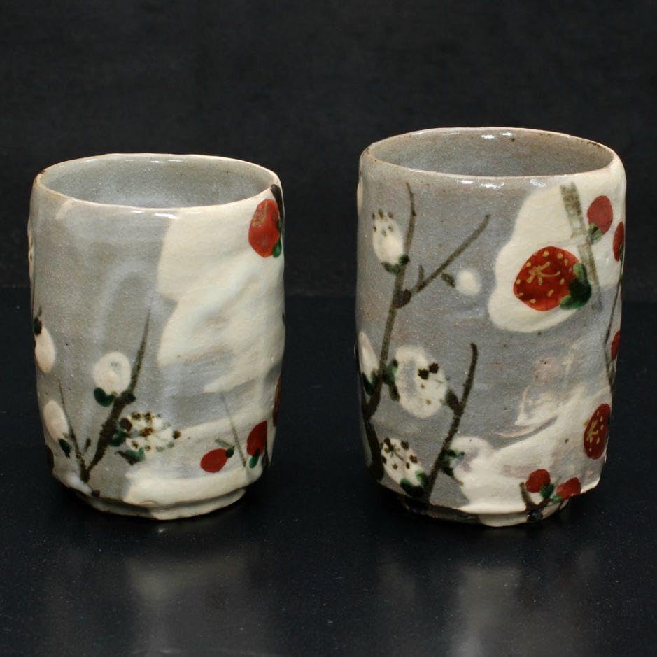 共木箱付説明書付 紅白梅 虎溪山 水月窯 湯呑み 工芸