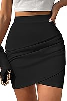PinkQueen High Waisted Mini Skirt for Women: Tulip Hem Ruched Asymmetrical Bodycon Pencil Short Skirt for Date Night
