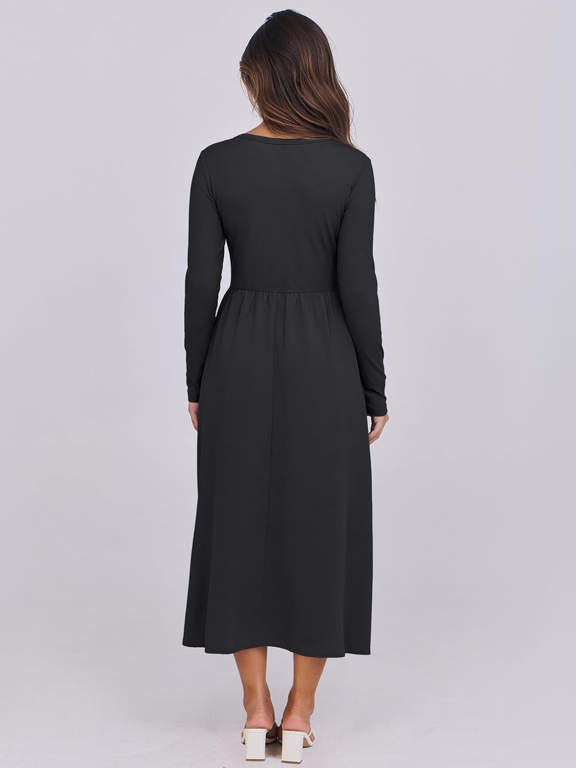 ANRABESS Long Sleeve Midi Dresses for Women 2025 Fall Fashion Casual Rib Knit Patchwork Tight Top Modest Flowy Dress Pocket - Image 6