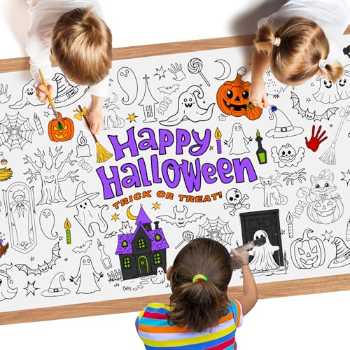 3 Pack Halloween Giant Coloring Poster - Large Happy Halloween Colorin Table Cloth for Kids, Jumbo Paper Coloring Tablecloth for Gifts Activities Games Halloweens Party Favors Supplies, 30 x 72 Inch