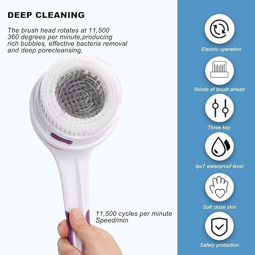 Miniatura 5 de Electric Body Brush,5 Attachments Brush Heads Electric SPA Spin Scrubber for Shower Bathing Cleansing Wash Deep Cleaning with Silicone Rechargeable