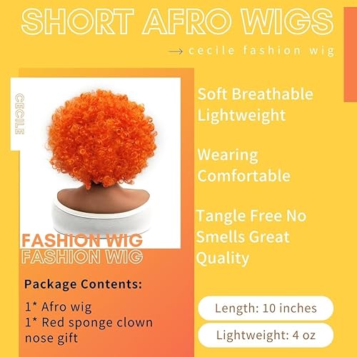Miniatura 3 de Everfun Peluca afro corta rizada y esponjosa para mujeres y hombres, cosplay, fiesta de anime, Navidad, Halloween, divertidas, pelucas de payaso de