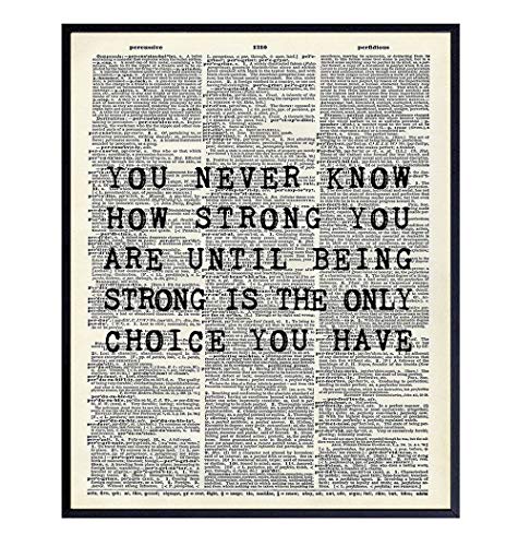 Strength, Perseverance, Uplifting 8x10 Motivational Poster - Upcycled Dictionary Decor,